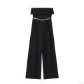 Women's Sexy Strapless Jumpsuit With Metal Buckle Belt Elegant High Waist Wide Leg Long Pants Romper For Evening Party Clubwear Women's Sexy Strapless Jumpsuit With Metal Buckle Belt Elegant High Waist Wide Leg Long Pants Romper For Evening Party Clubwear
