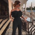 Women's Sexy Strapless Feather Trim Jumpsuit Backless Solid Color High Waist Wide Leg One-Piece Romper for Party Wedding Evening Elegant Commute Outfit Women's Sexy Strapless Feather Trim Jumpsuit Backless Solid Color High Waist Wide Leg One-Piece Romper for Party Wedding Evening Elegant Commute Outfit