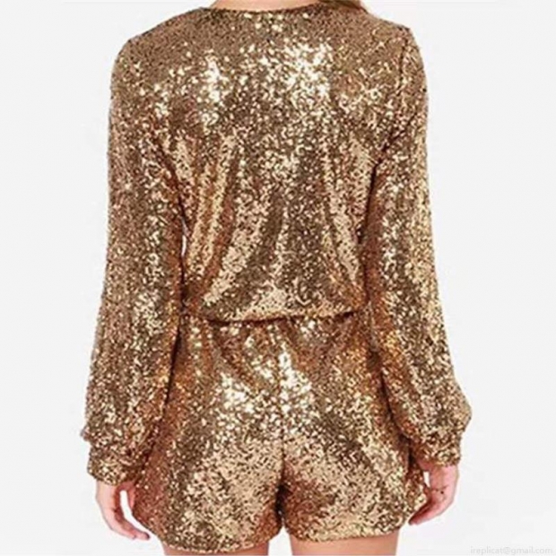 Women's Sexy Deep V-Neck Sequin Romper Long Sleeve Bodycon Jumpsuit Sparkling Sequin Party Clubwear Evening Short Jumpsuit For Women Women's Sexy Deep V-Neck Sequin Romper Long Sleeve Bodycon Jumpsuit Sparkling Sequin Party Clubwear Evening Short Jumpsuit For Women