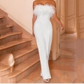 Women's Sexy Strapless Feather Trim Jumpsuit Elegant Solid Color High Waist Wide Leg Long Pant Bodysuit For Party Evening Summer Beach Clubwear Women's Sexy Strapless Feather Trim Jumpsuit Elegant Solid Color High Waist Wide Leg Long Pant Bodysuit For Party Evening Summer Beach Clubwear