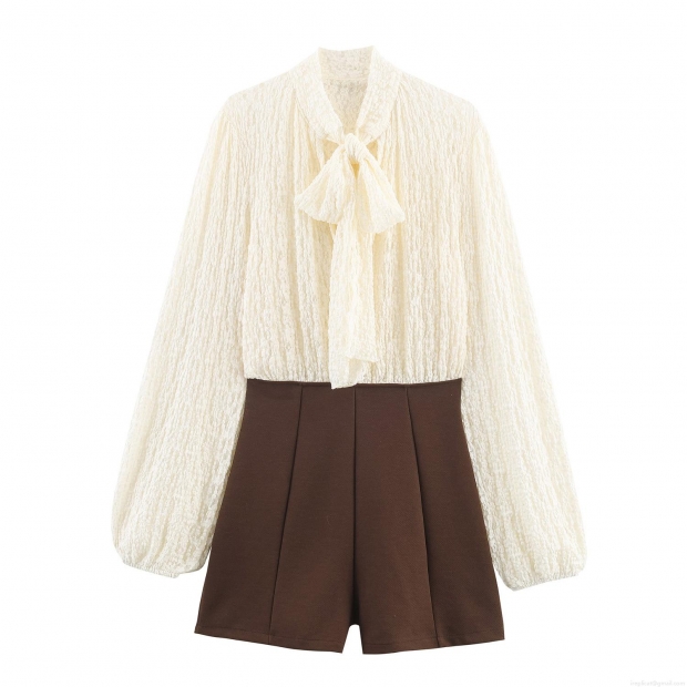 Women Elegant Patchwork Romper Lace Chiffon Long Lantern Sleeve Bow Tie Neck Jumpsuit Vintage Chic High Waist Short Jumpsuit Outfit For Party Autumn Women Elegant Patchwork Romper Lace Chiffon Long Lantern Sleeve Bow Tie Neck Jumpsuit Vintage Chic High Waist Short Jumpsuit Outfit For Party Autumn