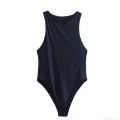 Women's Sleeveless Bodysuit Mock Neck Solid Color High Elasticity Slim Fit One Piece Jumpsuit With Bottom Snaps For Summer Casual Club Party Streetwear