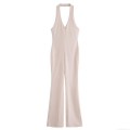 Women Halter Deep V Neck Backless Jumpsuit Woven Polyester Sleeveless High Waist Slim Fit Flare Leg Solid Color Sexy One Piece Romper Streetwear Summer Elegant Bodysuit Khaki Women Halter Deep V Neck Backless Jumpsuit Woven Polyester Sleeveless High Waist Slim Fit Flare Leg Solid Color Sexy One Piece Romper Streetwear Summer Elegant Bodysuit Khaki