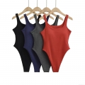 Women's Sexy Sleeveless Ribbed Knit Bodysuit Square Neck Slim Fit Solid Color One Piece Tank Top Jumpsuit High Cut Streetwear Summer Beachwear Bodysuit Women's Sexy Sleeveless Ribbed Knit Bodysuit Square Neck Slim Fit Solid Color One Piece Tank Top Jumpsuit High Cut Streetwear Summer Beachwear Bodysuit