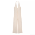 Sexy Women Halter Neck Deep V Backless Jumpsuit Sleeveless Polyester Straight Leg Long Pants Solid Color Elegant Summer Party Clubwear Jumpsuit for Women Sexy Women Halter Neck Deep V Backless Jumpsuit Sleeveless Polyester Straight Leg Long Pants Solid Color Elegant Summer Party Clubwear Jumpsuit for Women
