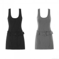 Women's Striped Sleeveless Romper V-Neck Short Jumpsuit With Belt Summer Casual Streetwear One-Piece Outfit Polyester Blend Gray Pinstripe Romper For Ladies Women's Striped Sleeveless Romper V-Neck Short Jumpsuit With Belt Summer Casual Streetwear One-Piece Outfit Polyester Blend Gray Pinstripe Romper For Ladies
