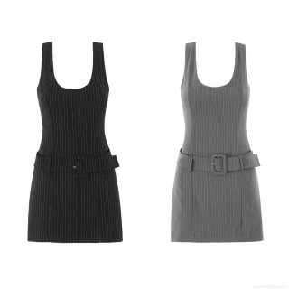 Women's Striped Sleeveless Romper V-Neck Short Jumpsuit With Belt Summer Casual Streetwear One-Piece Outfit Polyester Blend Gray Pinstripe Romper For Ladies Women's Striped Sleeveless Romper V-Neck Short Jumpsuit With Belt Summer Casual Streetwear One-Piece Outfit Polyester Blend Gray Pinstripe Romper For Ladies
