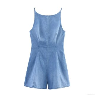 Women's Sexy Backless Denim Romper Sleeveless Tie Back Low Waist Straight Leg Mini Jumpsuit Washed Denim Streetwear Short Bodysuit For Summer Women's Sexy Backless Denim Romper Sleeveless Tie Back Low Waist Straight Leg Mini Jumpsuit Washed Denim Streetwear Short Bodysuit For Summer
