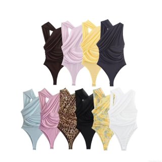 Women's One Shoulder Ruched Mesh Bodysuit Sexy Backless Sleeveless Leopard Floral Print Bodycon Jumpsuit Top For Party Clubwear Streetwear Women's One Shoulder Ruched Mesh Bodysuit Sexy Backless Sleeveless Leopard Floral Print Bodycon Jumpsuit Top For Party Clubwear Streetwear