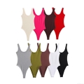 Women's Sexy Ribbed Knit Bodysuit Sleeveless Deep U-Neck Snap Crotch Slim Fit Basic Solid Color Jumpsuit Romper For Summer Daily Wear Women's Sexy Ribbed Knit Bodysuit Sleeveless Deep U-Neck Snap Crotch Slim Fit Basic Solid Color Jumpsuit Romper For Summer Daily Wear