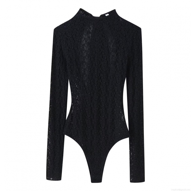Women's Sexy Lace Bodysuit Long Sleeve Stand Collar One-Piece Jumpsuit With Satin Bow Decor Elegant Cotton Blend Clothing For Party Club Socialite Black Women's Sexy Lace Bodysuit Long Sleeve Stand Collar One-Piece Jumpsuit With Satin Bow Decor Elegant Cotton Blend Clothing For Party Club Socialite Black