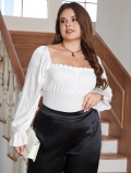 Women's Plus Size Square Neck Long Sleeve Bodysuit Sexy Backless Lace-up Slim Fit Elegant White Polyester Spandex Bodysuit Top For Party Dating