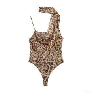 Women Sexy Leopard Print Mesh Bodysuit Asymmetric One Shoulder Halterneck Slim Fit Party Clubwear Sheer Mesh Leotard Top Women Sexy Leopard Print Mesh Bodysuit Asymmetric One Shoulder Halterneck Slim Fit Party Clubwear Sheer Mesh Leotard Top