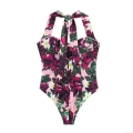 Women Halter Neck Floral Print Bodysuit Sexy Grape Pattern Sleeveless One-Piece Top Pink Elegant Summer Bodysuits For Women Women Halter Neck Floral Print Bodysuit Sexy Grape Pattern Sleeveless One-Piece Top Pink Elegant Summer Bodysuits For Women