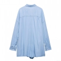 Women's Light Blue Denim Romper Jumpsuit Cotton Blend Long Sleeve Button Up Short Playsuit With Pocket Turn Down Collar Casual Elegant Lady Outfit Women's Light Blue Denim Romper Jumpsuit Cotton Blend Long Sleeve Button Up Short Playsuit With Pocket Turn Down Collar Casual Elegant Lady Outfit
