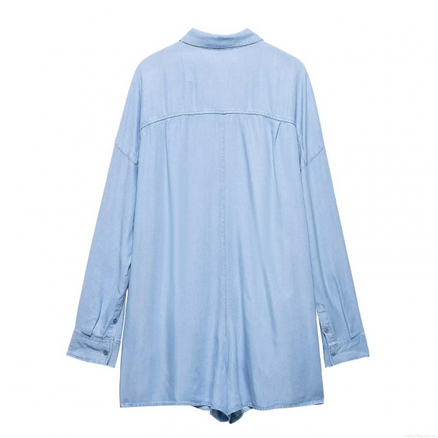 Women's Light Blue Denim Romper Jumpsuit Cotton Blend Long Sleeve Button Up Short Playsuit With Pocket Turn Down Collar Casual Elegant Lady Outfit Women's Light Blue Denim Romper Jumpsuit Cotton Blend Long Sleeve Button Up Short Playsuit With Pocket Turn Down Collar Casual Elegant Lady Outfit