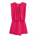 Women's Sleeveless Round Neck Pleated Romper Short Jumpsuit Solid Rose Red Elegant Summer Casual One-Piece Fashion Outfit For Women Women's Sleeveless Round Neck Pleated Romper Short Jumpsuit Solid Rose Red Elegant Summer Casual One-Piece Fashion Outfit For Women