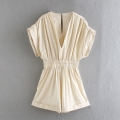 Women's Elegant V-Neck Short Sleeve Romper Polyester Woven Elastic Waist Wide Leg Jumpsuit Casual Summer Party Solid Color Fashion Outfit For Women Women's Elegant V-Neck Short Sleeve Romper Polyester Woven Elastic Waist Wide Leg Jumpsuit Casual Summer Party Solid Color Fashion Outfit For Women
