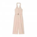 Women Halter Neck Backless Jumpsuit With Belt Elegant Notched Lapel Wide Leg Cotton Blend Sleeveless One Piece Long Pant Romper Women Halter Neck Backless Jumpsuit With Belt Elegant Notched Lapel Wide Leg Cotton Blend Sleeveless One Piece Long Pant Romper