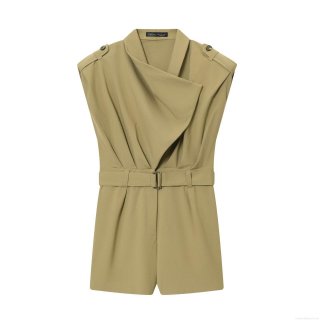 Women's Fashion Casual Cotton Blend Romper Jumpsuit Sleeveless With Padded Shoulder Waist Belt Lapel Neck Short Playsuit For Summer Daily Office Wear Women's Fashion Casual Cotton Blend Romper Jumpsuit Sleeveless With Padded Shoulder Waist Belt Lapel Neck Short Playsuit For Summer Daily Office Wear