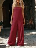 Women's Casual Wine Red Wide Leg Jumpsuit Solid Color Strappy Sleeveless Loose Romper High Waist Full Length Jumpsuit With Pockets Vacation Beachwear Women Clothes Women's Casual Wine Red Wide Leg Jumpsuit Solid Color Strappy Sleeveless Loose Romper High Waist Full Length Jumpsuit With Pockets Vacation Beachwear Women Clothes