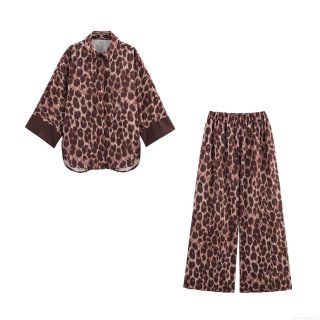 Women's Classic Leopard Print Loungewear Set Lapel Button Down Long Sleeve Shirt and Elastic Waist Wide Leg Pants Two Piece Polyester Casual Home Suit Women's Classic Leopard Print Loungewear Set Lapel Button Down Long Sleeve Shirt and Elastic Waist Wide Leg Pants Two Piece Polyester Casual Home Suit