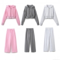 Women's 3-Piece Loungewear Set Cotton Blend Zip Up Hooded Crop Sweatshirt Ribbed Tube Top And Wide Leg Jogger Pants Casual Tracksuit Streetwear Women's 3-Piece Loungewear Set Cotton Blend Zip Up Hooded Crop Sweatshirt Ribbed Tube Top And Wide Leg Jogger Pants Casual Tracksuit Streetwear