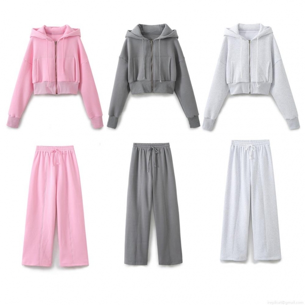 Women's 3-Piece Loungewear Set Cotton Blend Zip Up Hooded Crop Sweatshirt Ribbed Tube Top And Wide Leg Jogger Pants Casual Tracksuit Streetwear Women's 3-Piece Loungewear Set Cotton Blend Zip Up Hooded Crop Sweatshirt Ribbed Tube Top And Wide Leg Jogger Pants Casual Tracksuit Streetwear