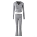 Women's Knit Lounge Set Zip Up Hooded Crop Top And Flare Legging Pants High Elastic Solid Color Ribbed Tracksuit Two Piece Outfits For Winter Autumn Streetwear Women's Knit Lounge Set Zip Up Hooded Crop Top And Flare Legging Pants High Elastic Solid Color Ribbed Tracksuit Two Piece Outfits For Winter Autumn Streetwear