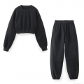 Women's 2 Piece Casual Lounge Set Cropped Long Sleeve Sweatshirt And Drawstring High Waist Jogger Pants Polyester Blend Solid Color Tracksuit Streetwear Outfits
