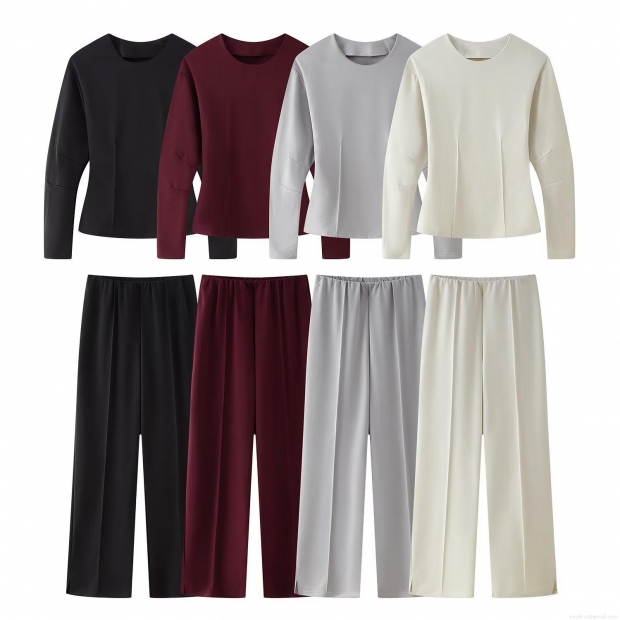 Women's Casual Two-Piece Loungewear Set Solid Round Neck Sweatshirt And High Waist Wide Leg Pants Set Polyester Sporty Tracksuit For Women Women's Casual Two-Piece Loungewear Set Solid Round Neck Sweatshirt And High Waist Wide Leg Pants Set Polyester Sporty Tracksuit For Women