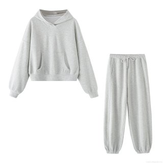 Women's Casual Two Piece Set Solid Color Hooded Sweatshirt and Joggers Pants Loungewear Autumn Winter Long Sleeve Streetwear Tracksuit Outfits
