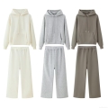 Women's Oversized Fleece Lined Hoodie And Wide Leg Sweatpants Set Solid Color Long Sleeve Pullover Hooded Sweatshirt Loose Tracksuit Bottoms Autumn Winter Casual Loungewear Two Piece Outfits