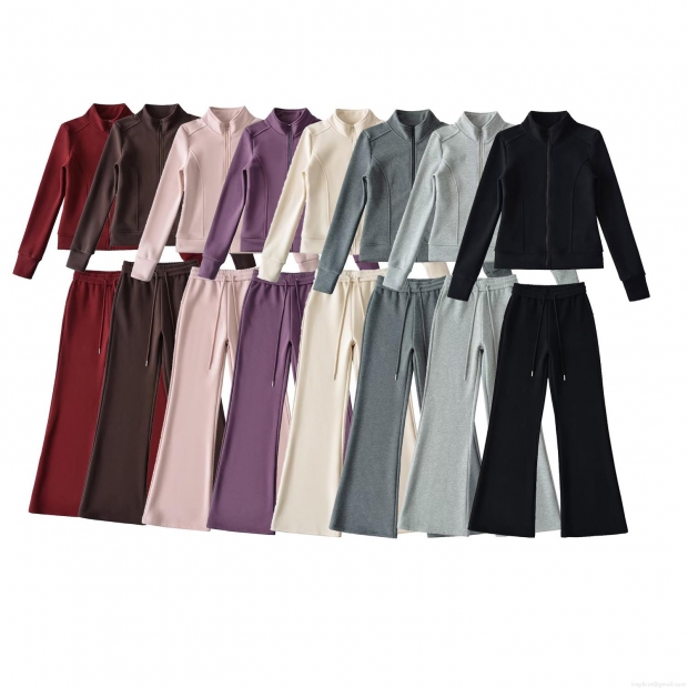 Women's 2-Piece Fleece Lined Tracksuit Set Solid Color Stand Collar Zipper Jacket and High Waist Wide Leg Sweatpants Casual Sporty Loungewear Outfits Women's 2-Piece Fleece Lined Tracksuit Set Solid Color Stand Collar Zipper Jacket and High Waist Wide Leg Sweatpants Casual Sporty Loungewear Outfits