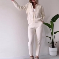Women's Cable Knit Loungewear Set Hooded Zip-up Cardigan and Matching Pants Two Piece Sweater Suit Winter Casual Homewear Cozy Soft Knit Outfits