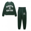Women Fashion Dark Green Tracksuit Set Cotton Blend Manhattan Letter Print Long Sleeve Round Neck Sweatshirt And Matching Jogger Pants Loungewear Suits Women Fashion Dark Green Tracksuit Set Cotton Blend Manhattan Letter Print Long Sleeve Round Neck Sweatshirt And Matching Jogger Pants Loungewear Suits