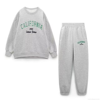 Women's Casual Cotton Blend Letter Embroidery Sweatshirt And Sweatpants Set Two Piece Outfits For Sporty Daily Loungewear Autumn Winter Women's Casual Cotton Blend Letter Embroidery Sweatshirt And Sweatpants Set Two Piece Outfits For Sporty Daily Loungewear Autumn Winter