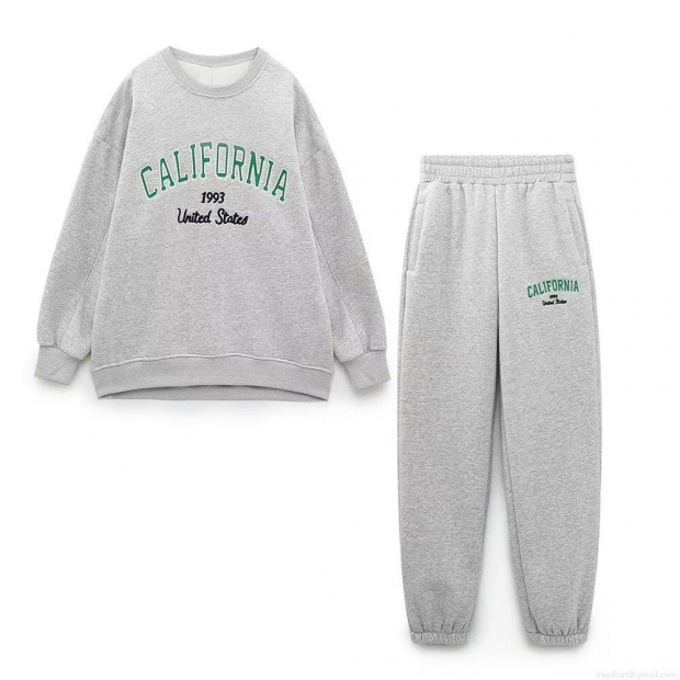 Women's Casual Cotton Blend Letter Embroidery Sweatshirt And Sweatpants Set Two Piece Outfits For Sporty Daily Loungewear Autumn Winter Women's Casual Cotton Blend Letter Embroidery Sweatshirt And Sweatpants Set Two Piece Outfits For Sporty Daily Loungewear Autumn Winter