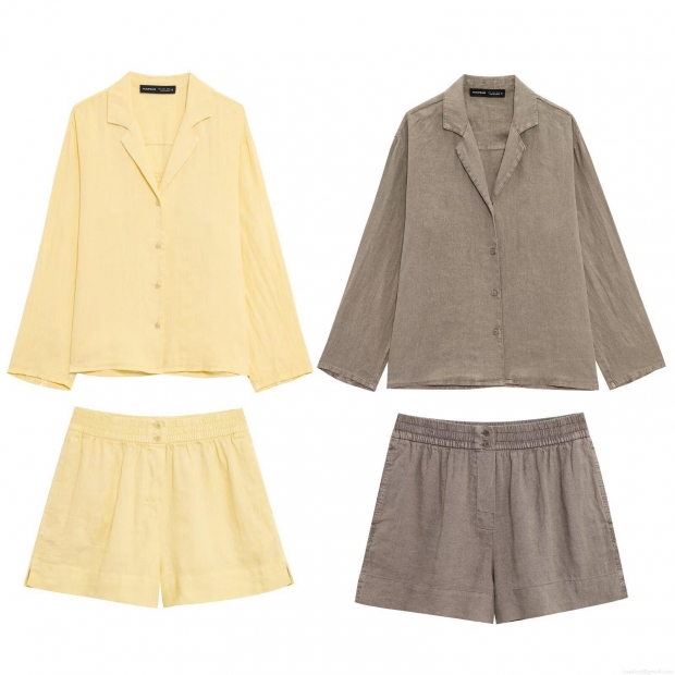 Women's Casual Linen Blend Separates Long Sleeve V Neck Button Down Shirt Or High Waist Elastic Shorts Summer Loungewear Suit Women's Casual Linen Blend Separates Long Sleeve V Neck Button Down Shirt Or High Waist Elastic Shorts Summer Loungewear Suit