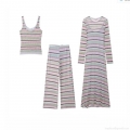 Women Multi-Color Horizontal Stripe Knit 3-Piece Set Sleeveless Cami Top High Waist Wide Leg Pants Long Sleeve Maxi Dress Sweet Casual Vacation Outfit Women Multi-Color Horizontal Stripe Knit 3-Piece Set Sleeveless Cami Top High Waist Wide Leg Pants Long Sleeve Maxi Dress Sweet Casual Vacation Outfit