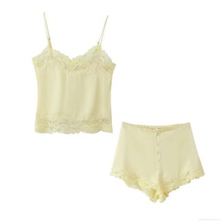 Women's Elegant Satin Lace Trim Camisole and Shorts Set V-Neck Adjustable Straps Loungewear Sleepwear Home Suit Sexy Pajamas Two-Piece Outfit Women's Elegant Satin Lace Trim Camisole and Shorts Set V-Neck Adjustable Straps Loungewear Sleepwear Home Suit Sexy Pajamas Two-Piece Outfit