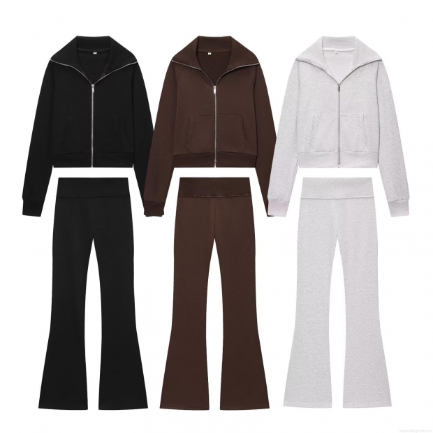 Women's 2-Piece Leisure Sweatset Cotton Blend Long Sleeve Zip Up Cropped Hoodie And High Waisted Flare Sweatpants Casual Lounge Tracksuit For Women Women's 2-Piece Leisure Sweatset Cotton Blend Long Sleeve Zip Up Cropped Hoodie And High Waisted Flare Sweatpants Casual Lounge Tracksuit For Women