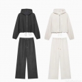 Women's Fashion Polyester Hooded Pilot Jacket And Wide Leg Pants Set Casual Solid Color Long Sleeve Drawstring Streetwear Two Piece Outfits Women's Fashion Polyester Hooded Pilot Jacket And Wide Leg Pants Set Casual Solid Color Long Sleeve Drawstring Streetwear Two Piece Outfits
