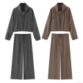 Women's Casual 2 Piece Outfits Micro Wrinkle Zip Up Hooded Jacket And High Waist Wide Leg Pants Set Streetwear Loungewear Tracksuit Women's Casual 2 Piece Outfits Micro Wrinkle Zip Up Hooded Jacket And High Waist Wide Leg Pants Set Streetwear Loungewear Tracksuit