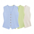 Women's Casual Elegant Knit V-Neck Vest And Pleated Patchwork Long Skirt Set With Gold Buttons Sleeveless Knitwear Waistcoat And High Waist Flowy Skirt For Women Streetwear Women's Casual Elegant Knit V-Neck Vest And Pleated Patchwork Long Skirt Set With Gold Buttons Sleeveless Knitwear Waistcoat And High Waist Flowy Skirt For Women Streetwear