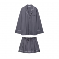 Women's Casual Long Sleeve Piping Poplin Shirt And Paperbag Waist Shorts Loungewear Set Solid Color Loose Two Piece Home Wear For Women Women's Casual Long Sleeve Piping Poplin Shirt And Paperbag Waist Shorts Loungewear Set Solid Color Loose Two Piece Home Wear For Women