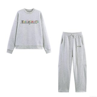 Women's Manhattan USA Embroidery Long Sleeve Sweatshirt and High Waist Jogger Pants Two Piece Set Casual Polyester Loungewear Tracksuit For Women Women's Manhattan USA Embroidery Long Sleeve Sweatshirt and High Waist Jogger Pants Two Piece Set Casual Polyester Loungewear Tracksuit For Women