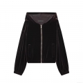 Women's Fashion Velvet Hooded Jacket And Wide Leg Pants Two Piece Set Casual Zip Up Tracksuit Loungewear For Autumn Winter Streetwear Women's Fashion Velvet Hooded Jacket And Wide Leg Pants Two Piece Set Casual Zip Up Tracksuit Loungewear For Autumn Winter Streetwear