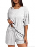 Women's Summer Casual Loungewear Set Polyester Spandex Oversized Short Sleeve T-Shirt And Drawstring Shorts Two-Piece Set Solid Color Round Neck Home Wear Women's Summer Casual Loungewear Set Polyester Spandex Oversized Short Sleeve T-Shirt And Drawstring Shorts Two-Piece Set Solid Color Round Neck Home Wear