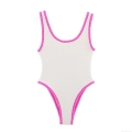 Women's One Piece Swimsuit White Pink Contrast Scalloped Trim High Stretch Beach Swimwear Summer Vacation Bathing Suit For Women Women's One Piece Swimsuit White Pink Contrast Scalloped Trim High Stretch Beach Swimwear Summer Vacation Bathing Suit For Women